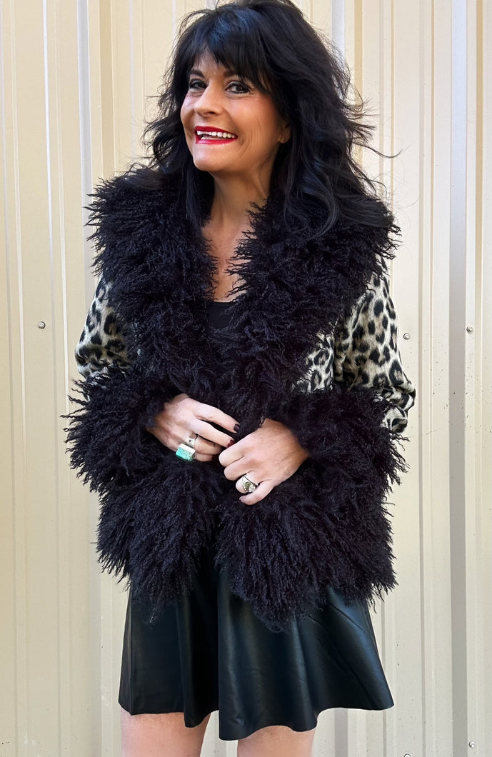 Leopard Fur Trim Coat