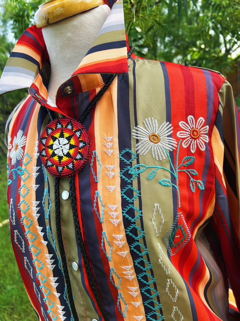 Serape Embroidered Pearl Snap Blouse