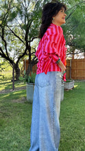 Denim Print French Terry Wide Leg Pants