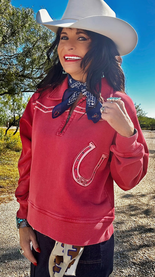 Horseshoe Red Quarter Zip Sweatshirt