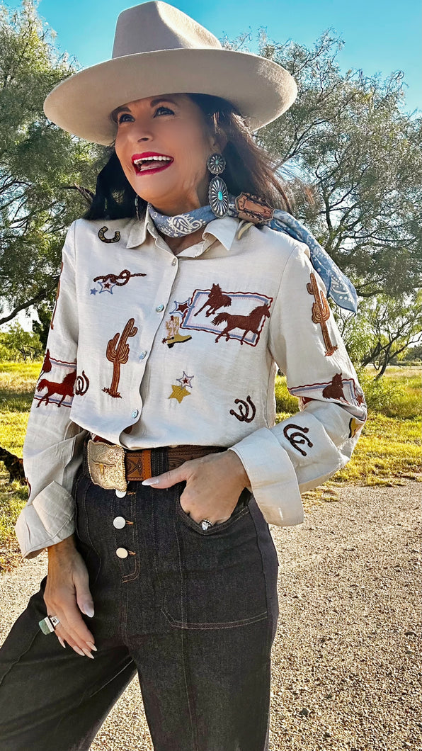 Live Free Embroidered Button Up