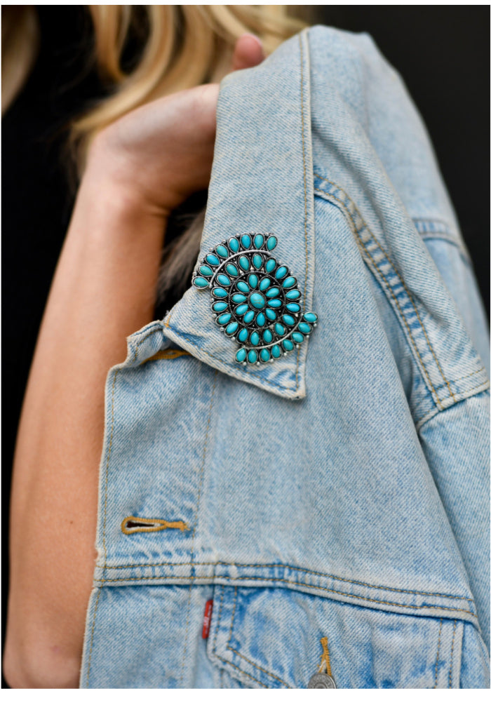 Turquoise Bowtie Cluster Pin-Pradera - purveyors of the west