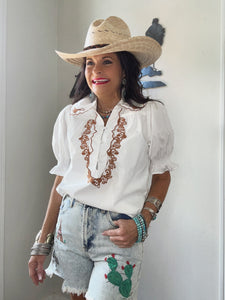 Josie Embroidered Puff Sleeve Top