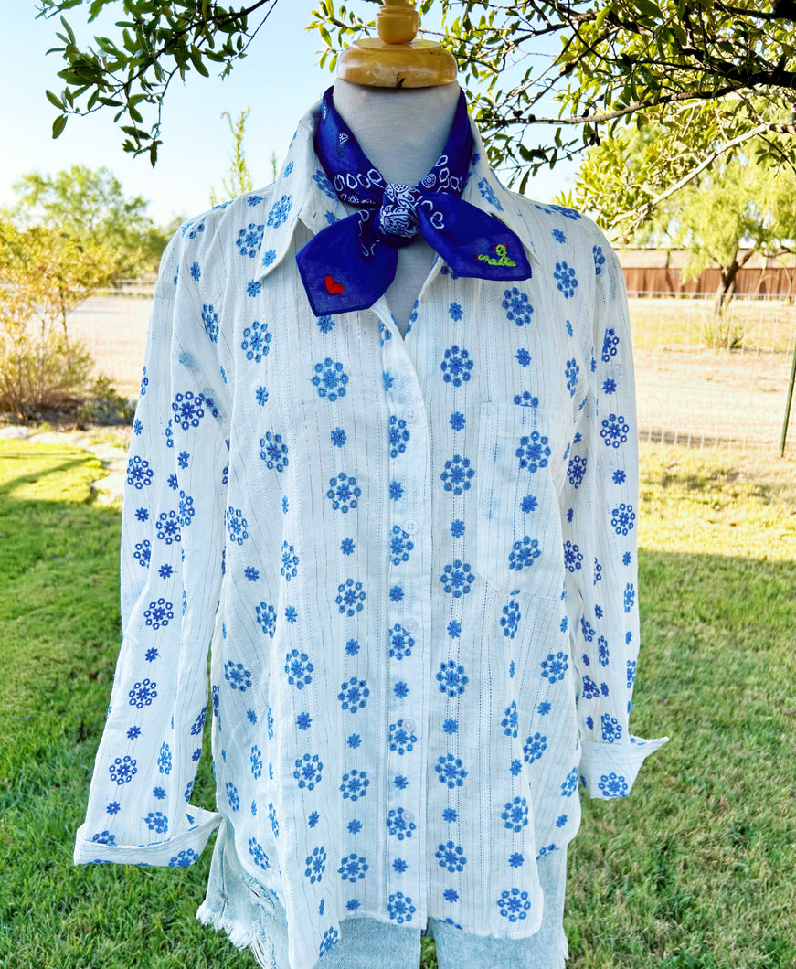 Azul Eyelet Button up Top