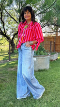 Denim Print French Terry Wide Leg Pants