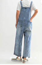 Distressed Wide Leg Overalls