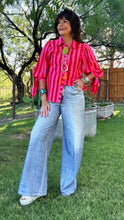Denim Print French Terry Wide Leg Pants