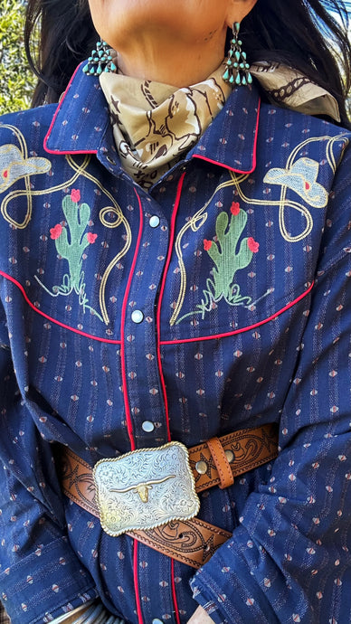 Round Top Western Embroidered Shirt