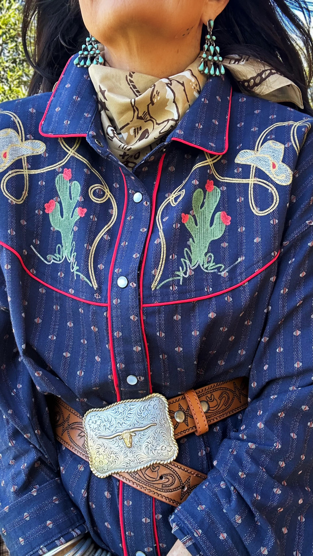 Round Top Western Embroidered Shirt