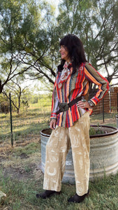 Western Print Wide Leg Pants