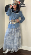 Denim Puff Sleeve Pearl Snap Blouse
