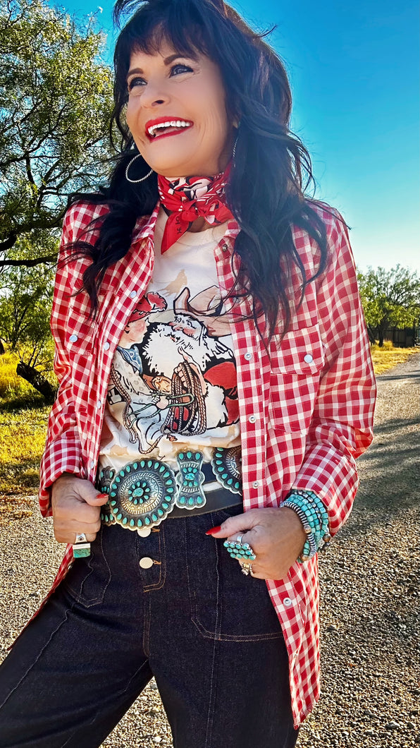 Howdy Hanny Red Gingham Pearl Snap Shirt