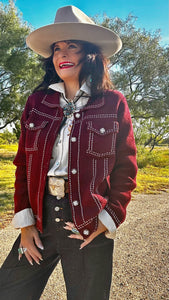 Denim Effect Knit Sweater Jacket