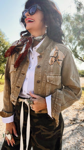 Yellow Horse Cropped Denim Jacket