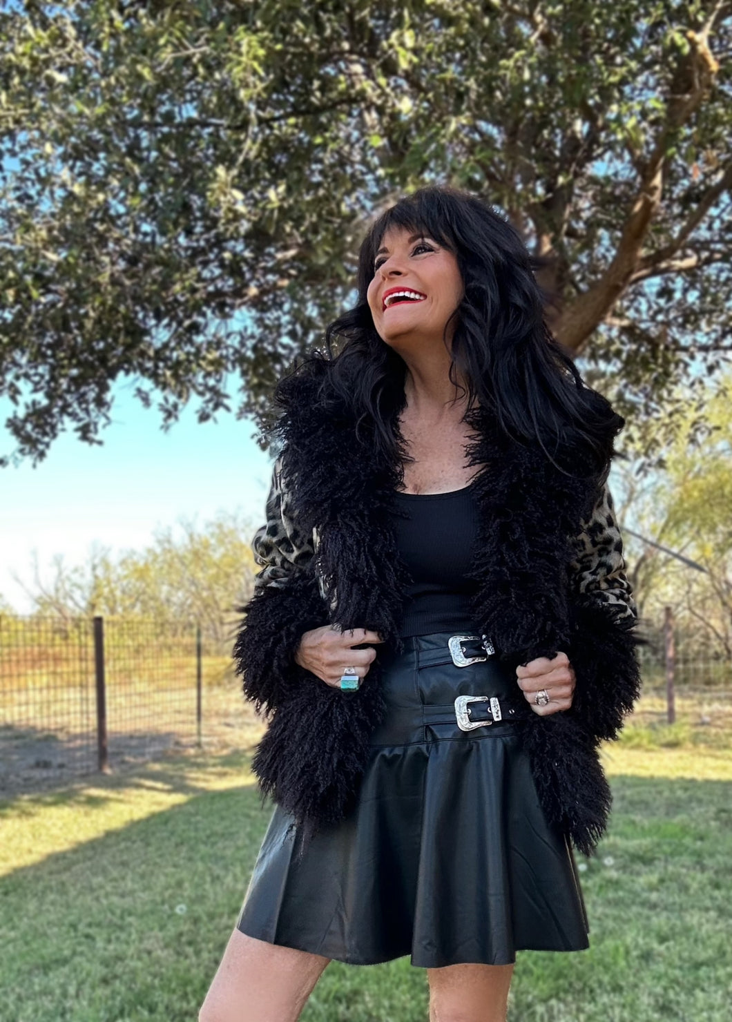 Western Buckle Faux Leather Skort