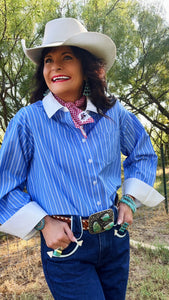 Blue Multi Stripe Button Down
