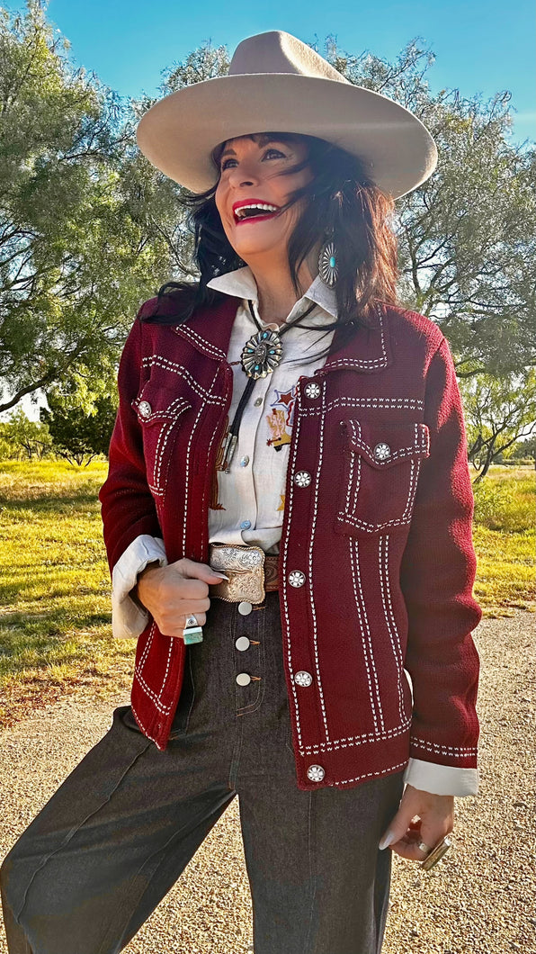 Denim Effect Knit Sweater Jacket