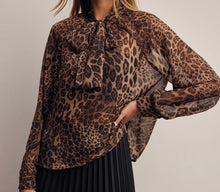 Leopard Bow Tie Chiffon Blouse