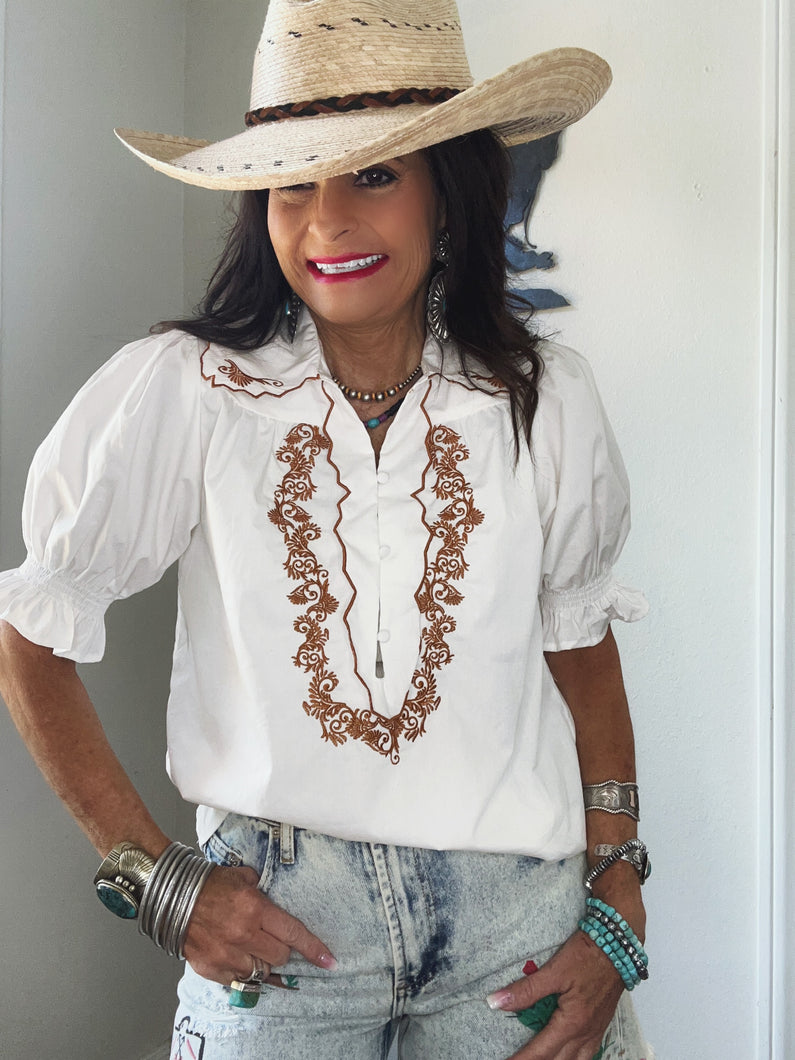 Josie Embroidered Puff Sleeve Top