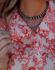 Howdy Hanny Red Floral Horse Blouse