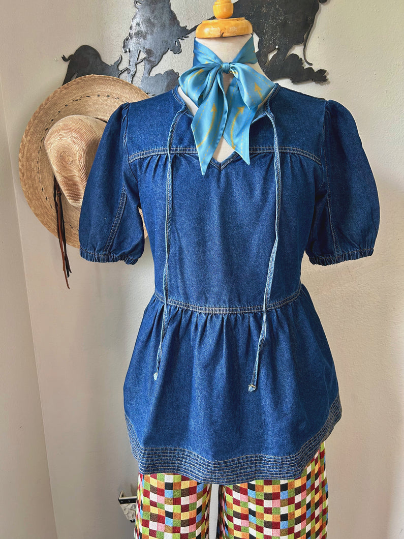 Puff Sleeve Denim Blouse