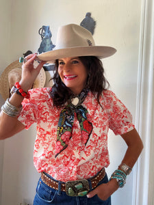 Howdy Hanny Red Floral Horse Blouse
