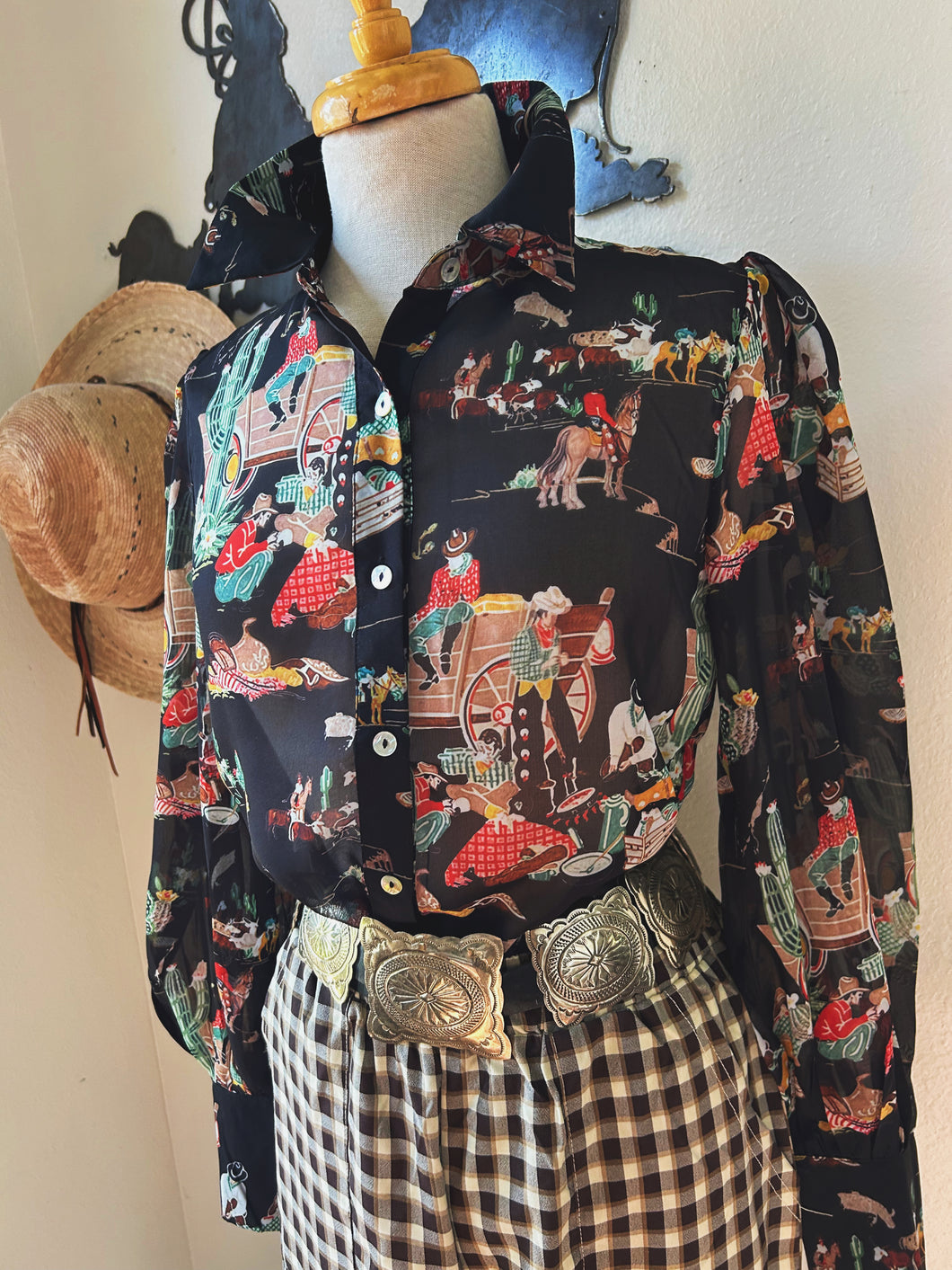 Black Wagon Wheel Chiffon Blouse