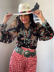 Black Wagon Wheel Chiffon Blouse