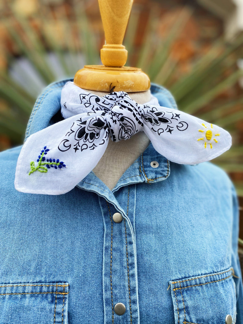 Embroidered Texas Bluebonnet Bandana-Pradera - purveyors of the west